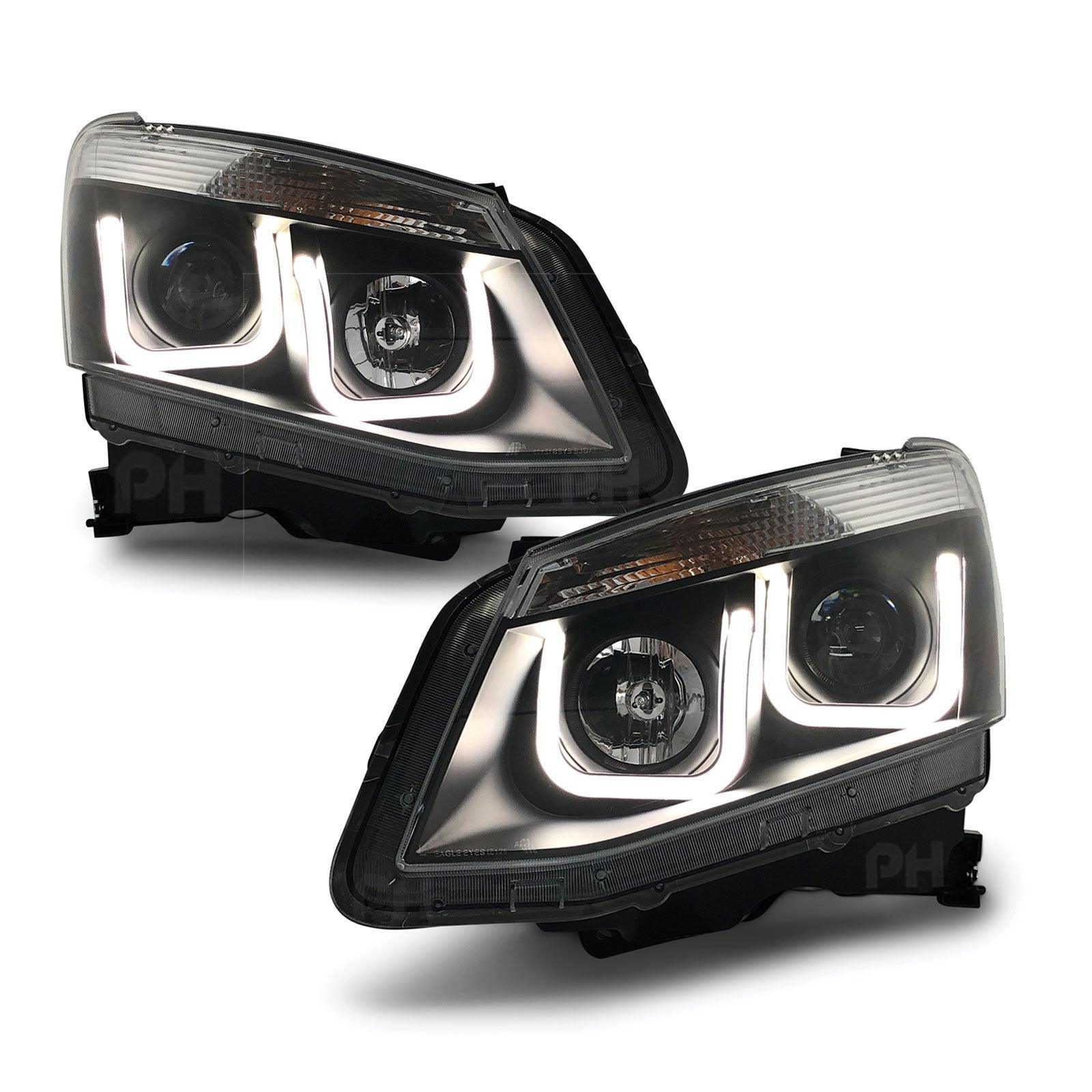 Black Headlights PAIR LED DRL U Style Projector fits Isuzu D-MAX