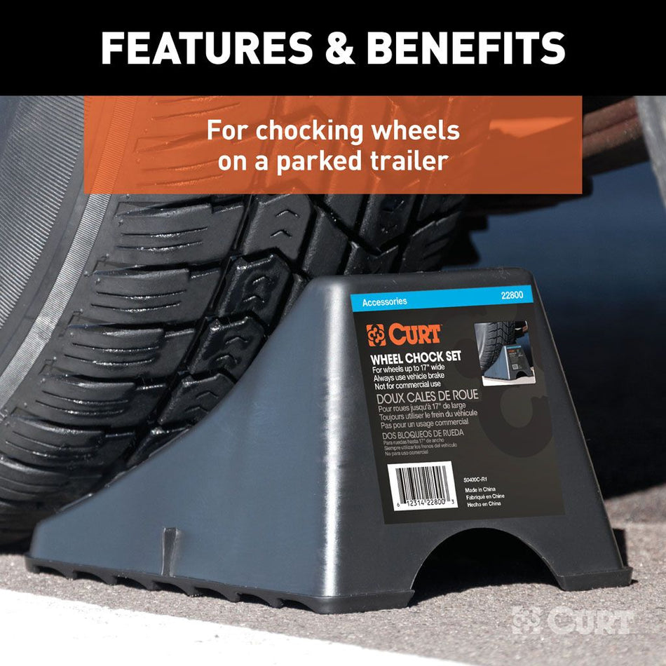 CURT Wheel Chock Set (Up To 17" Wide Wheels)