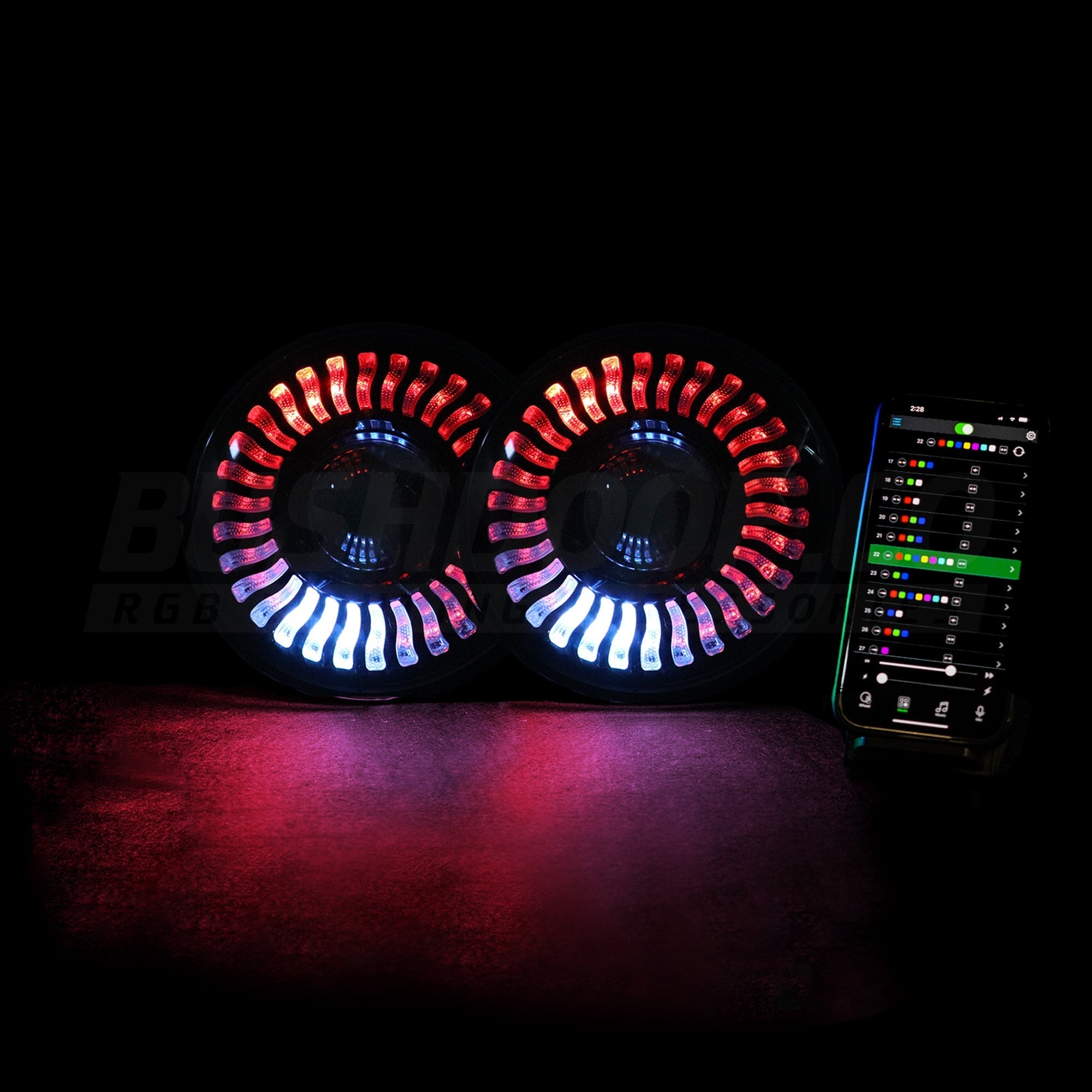 Bushdoof - 7" 'Firewheel' LED Colour Chasing Headlights - 4X4OC™ | 4x4 Offroad Centre