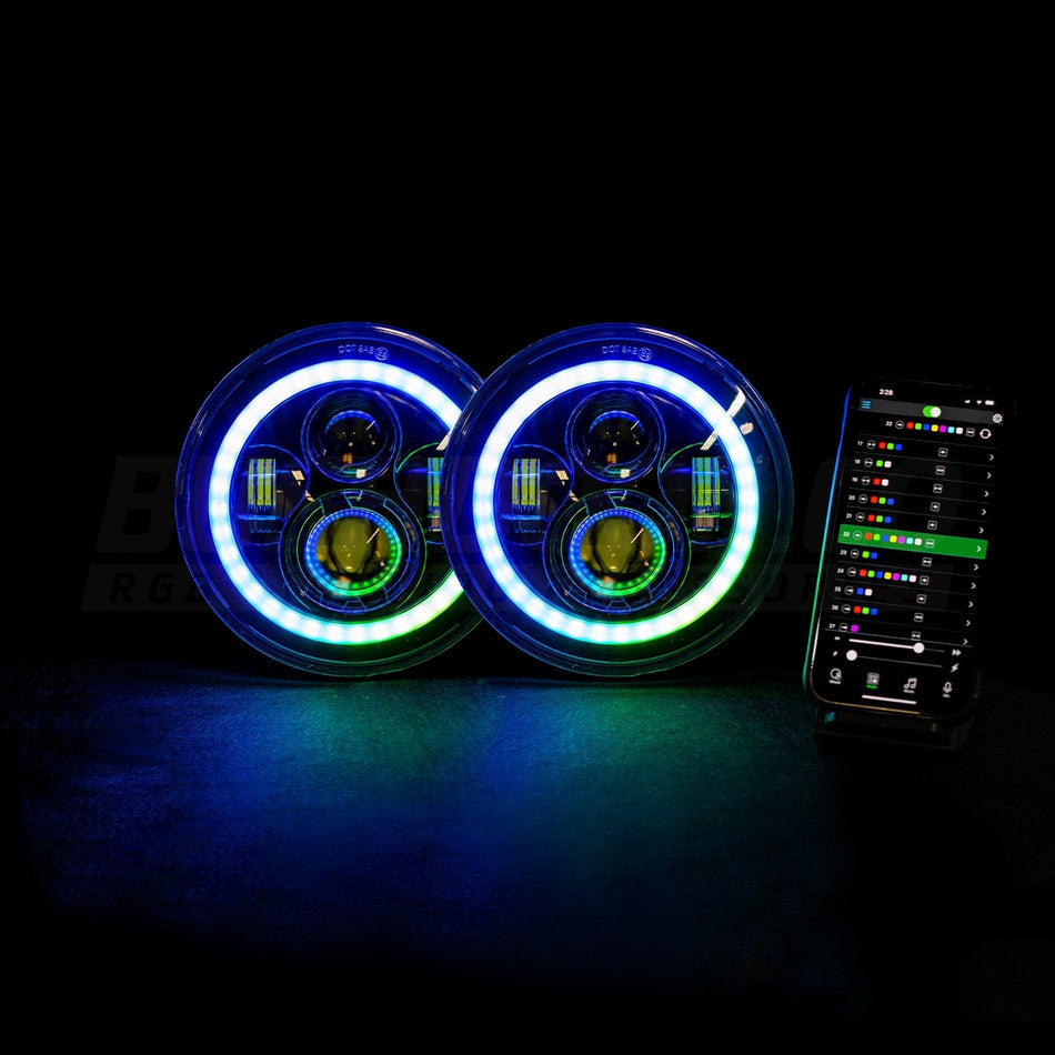 Bushdoof - 7" 'Halo' LED Colour Chasing Headlights - 4X4OC™ | 4x4 Offroad Centre
