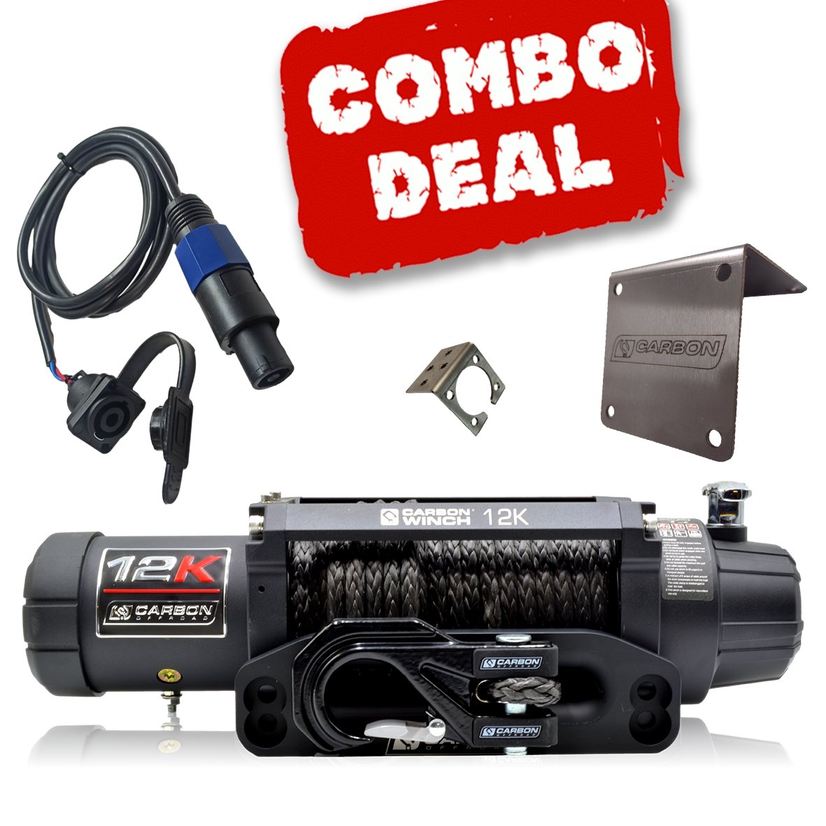 Carbon Offroad - Carbon 12K - 12000lb Winch and Black Hook Installers Combo Deal - 4X4OC™ | 4x4 Offroad Centre