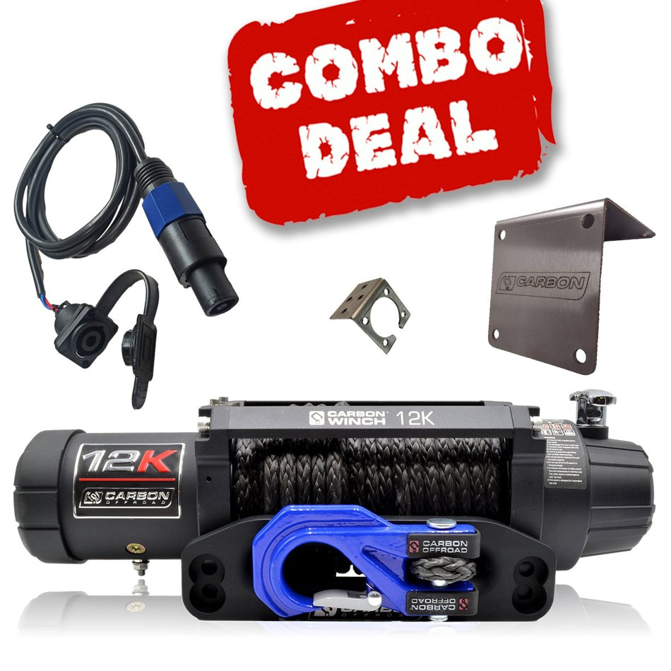 Carbon Offroad - Carbon 12K - 12000lb Winch and Blue Hook Installers Combo Deal - 4X4OC™ | 4x4 Offroad Centre