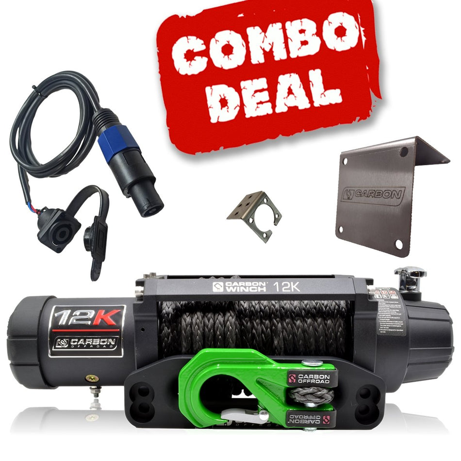 Carbon Offroad - Carbon 12K - 12000lb Winch and Green Hook Installers Combo Deal - 4X4OC™ | 4x4 Offroad Centre