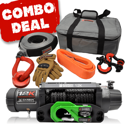 Carbon Offroad - Carbon 12K - 12000lb Winch and Green Hook Recovery Combo Deal - 4X4OC™ | 4x4 Offroad Centre