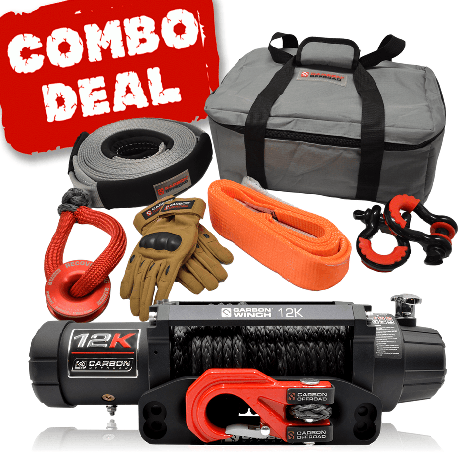 Carbon Offroad - Carbon 12K - 12000lb Winch and Red Hook Recovery Combo Deal - 4X4OC™ | 4x4 Offroad Centre