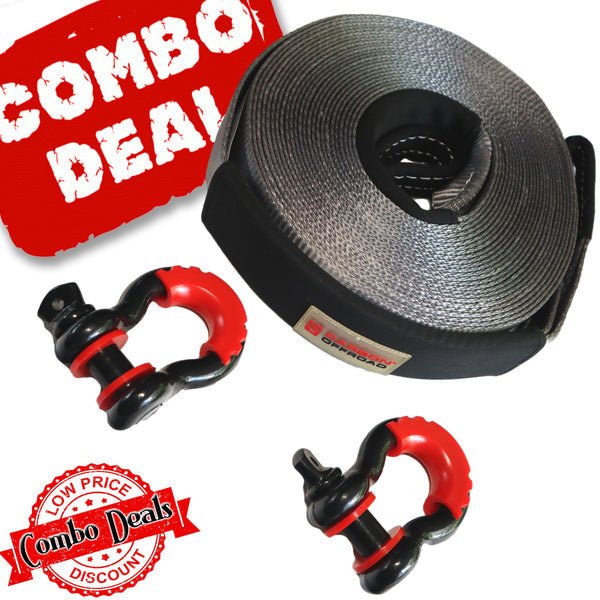 Carbon Offroad - Carbon 20m 8T Winch Extension Strap and 2 x Bow Shackle Combo Deal - 4X4OC™ | 4x4 Offroad Centre