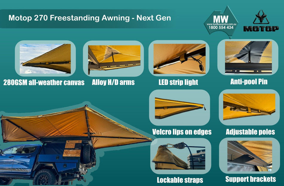 MOTOP Tents - MOTOP 270 Free Standing Awning - 4X4OC™ | 4x4 Offroad Centre