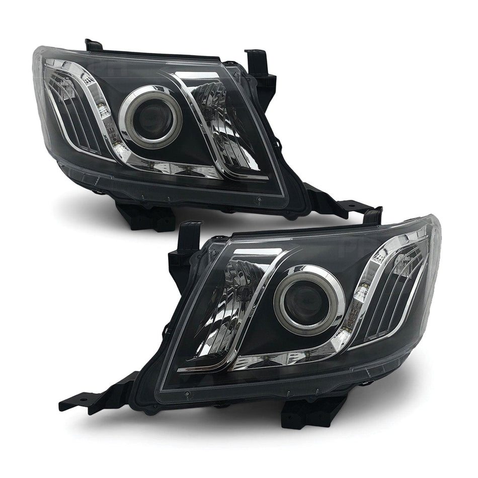Panel House - Black Headlights PAIR DRL Halo Projector Fits Toyota Hilux N70 07 - 2011 - 2014 - 4X4OC™ | 4x4 Offroad Centre