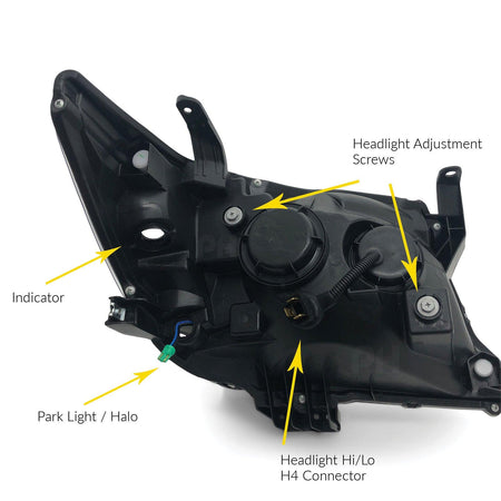 Panel House - Black Headlights PAIR DRL Halo Projector Fits Toyota Hilux N70 07 - 2011 - 2014 - 4X4OC™ | 4x4 Offroad Centre