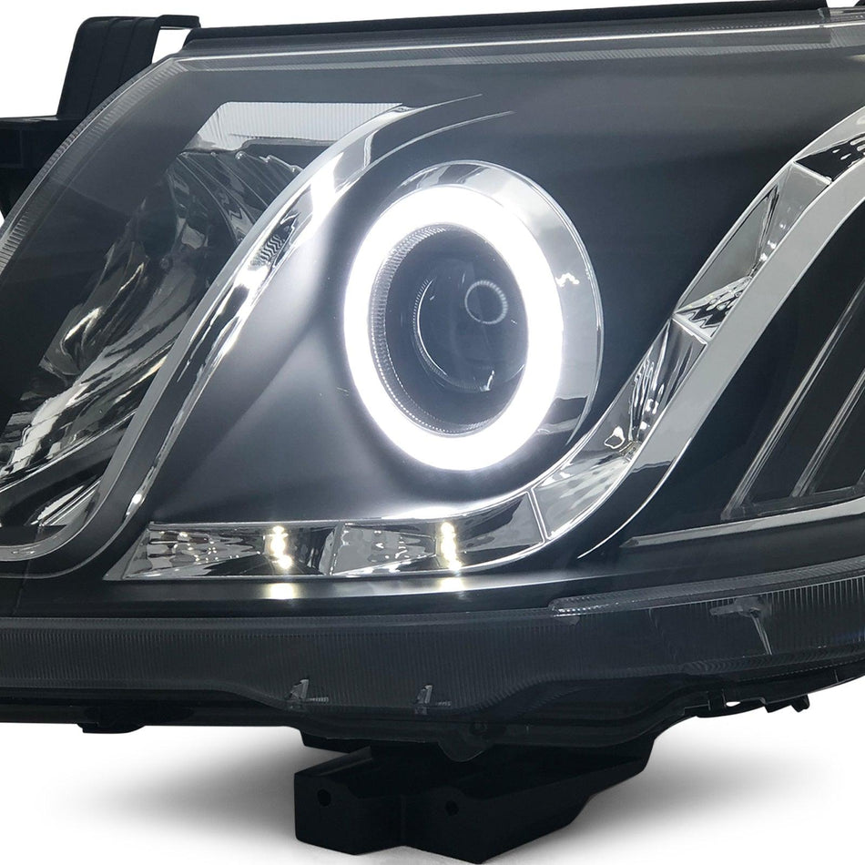 Panel House - Black Headlights PAIR DRL Halo Projector Fits Toyota Hilux N70 07 - 2011 - 2014 - 4X4OC™ | 4x4 Offroad Centre