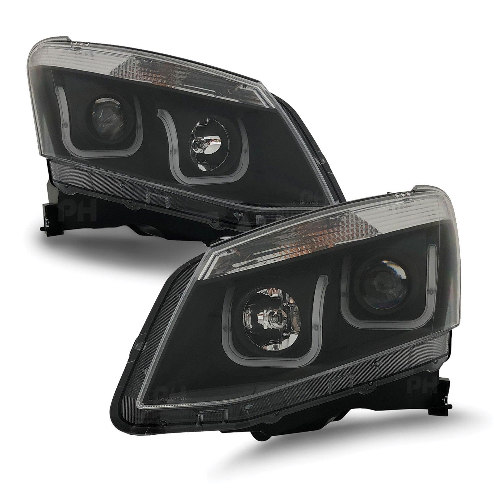 Panel House - Black Headlights PAIR LED DRL U Style Projector fits Isuzu D - MAX DMAX 2012 - 2016 - 4X4OC™ | 4x4 Offroad Centre