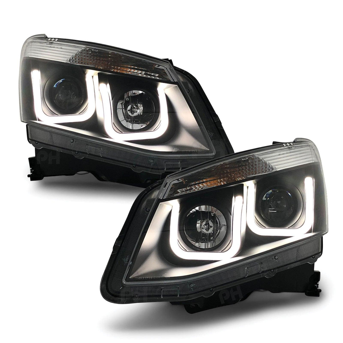 Panel House - Black Headlights PAIR LED DRL U Style Projector fits Isuzu D - MAX DMAX 2012 - 2016 - 4X4OC™ | 4x4 Offroad Centre