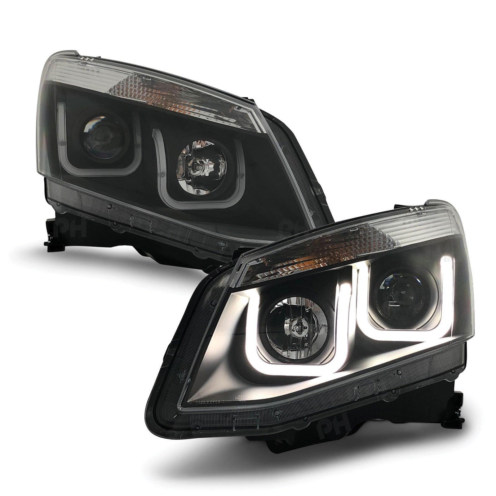 Panel House - Black Headlights PAIR LED DRL U Style Projector fits Isuzu D - MAX DMAX 2012 - 2016 - 4X4OC™ | 4x4 Offroad Centre