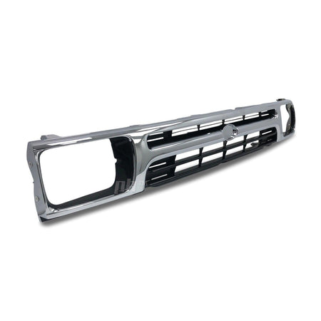 Panel House - Grill 1 Piece Chrome & Black Twin Bar Style Fits Toyota Hilux 2WD Workmate 89 - 96 - 4X4OC™ | 4x4 Offroad Centre