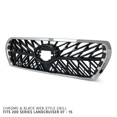 Panel House - Grill Chrome & Black Web Style Fits Toyota Landcruiser 200 Series 2007 - 2015 - 4X4OC™ | 4x4 Offroad Centre