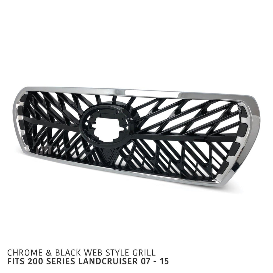 Panel House - Grill Chrome & Black Web Style Fits Toyota Landcruiser 200 Series 2007 - 2015 - 4X4OC™ | 4x4 Offroad Centre