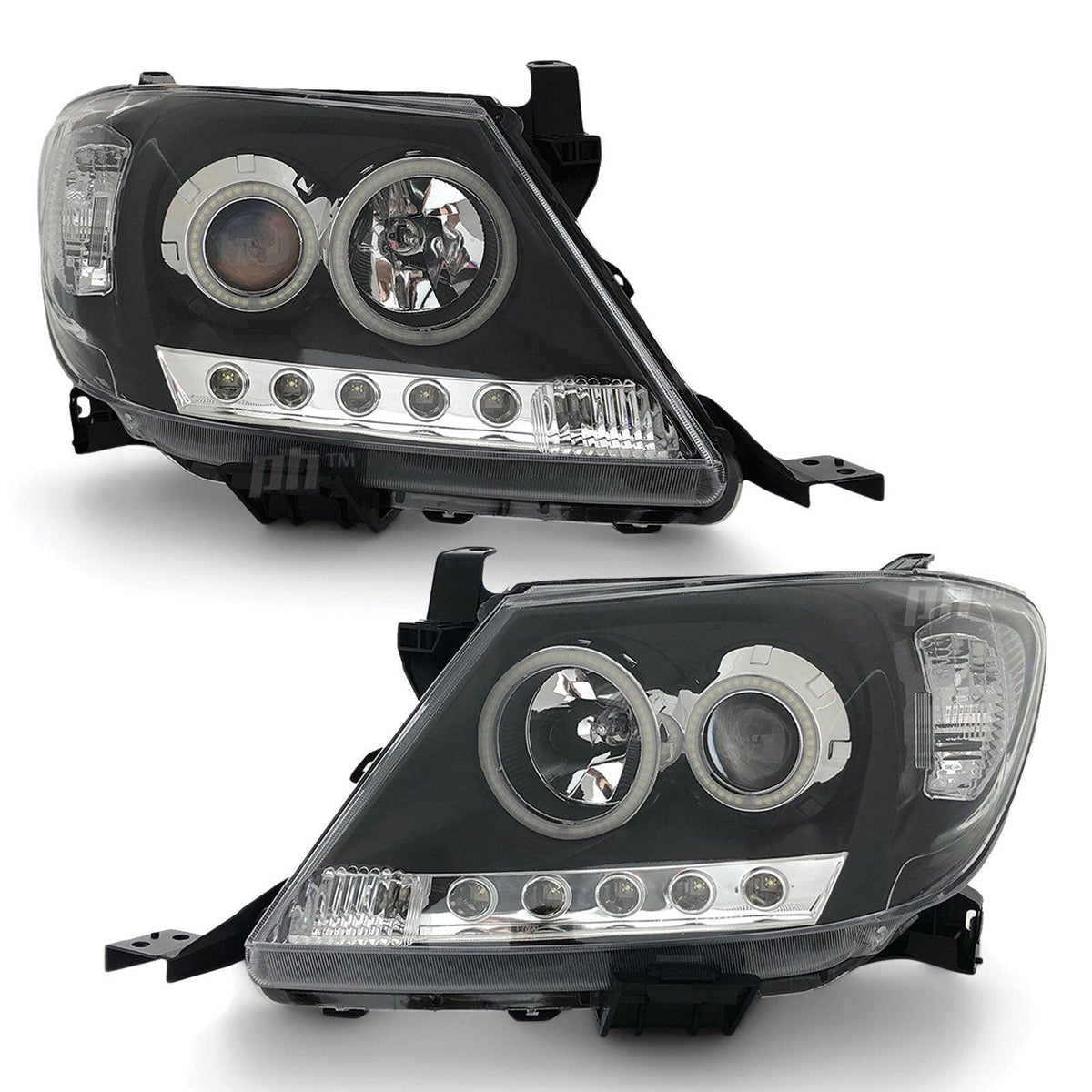 Panel House - Headlights Black DRL Projector HALO Angel Eyes Fits Toyota Hilux N70 2005 - 04 - 11 - 4X4OC™ | 4x4 Offroad Centre