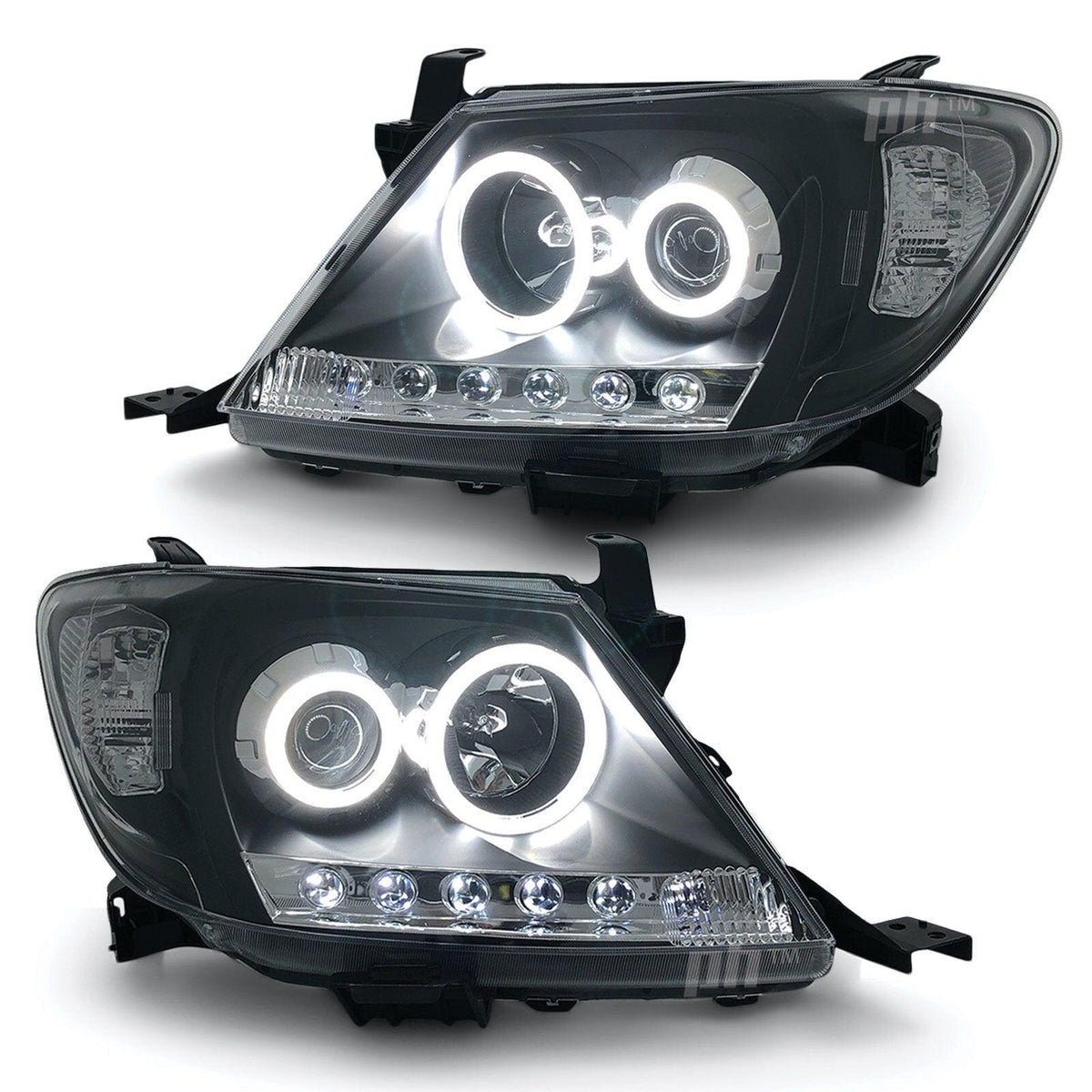 Panel House - Headlights Black DRL Projector HALO Angel Eyes Fits Toyota Hilux N70 2005 - 04 - 11 - 4X4OC™ | 4x4 Offroad Centre