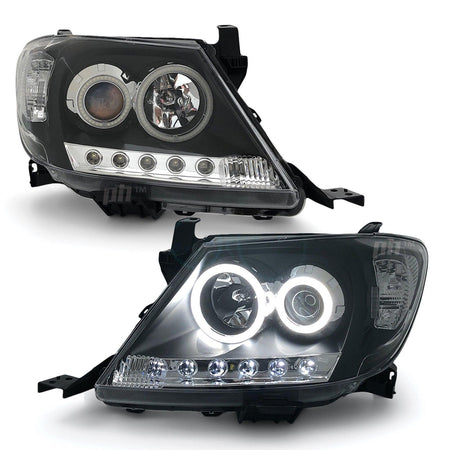 Panel House - Headlights Black DRL Projector HALO Angel Eyes Fits Toyota Hilux N70 2005 - 04 - 11 - 4X4OC™ | 4x4 Offroad Centre