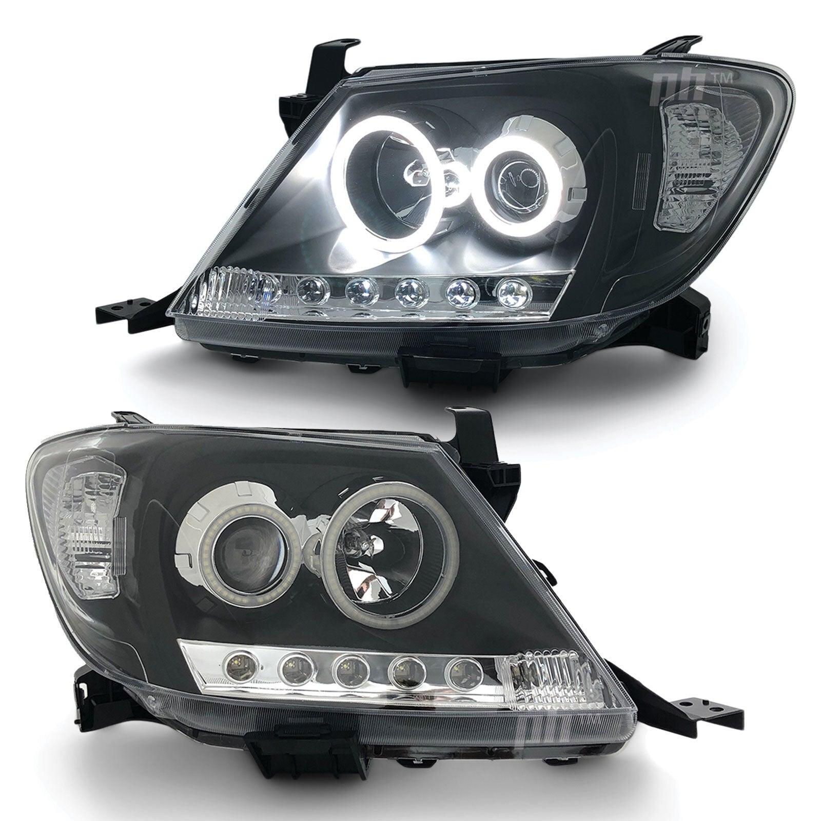 Panel House - Headlights Black DRL Projector HALO Angel Eyes Fits Toyota Hilux N70 2005 - 04 - 11 - 4X4OC™ | 4x4 Offroad Centre