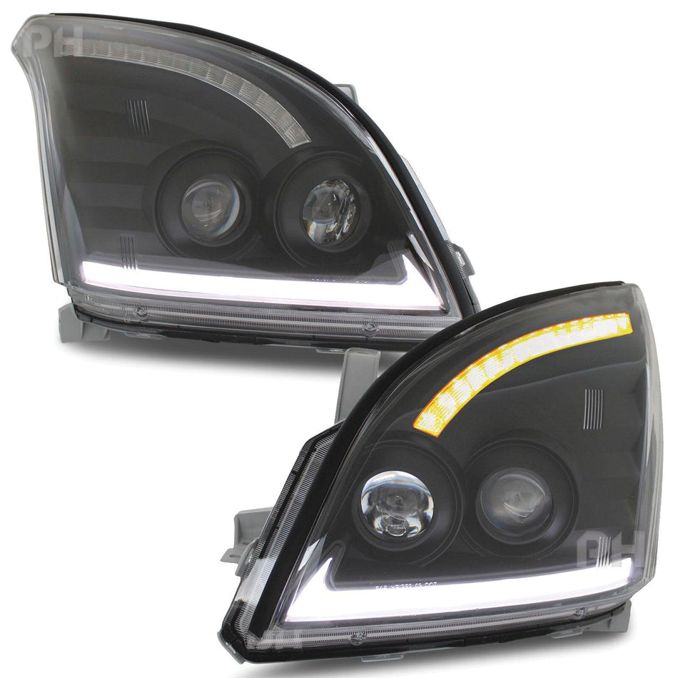 Panel House - Headlights Black Sequential DRL Style Fits Toyota Landcruiser Prado 120 Series - 4X4OC™ | 4x4 Offroad Centre