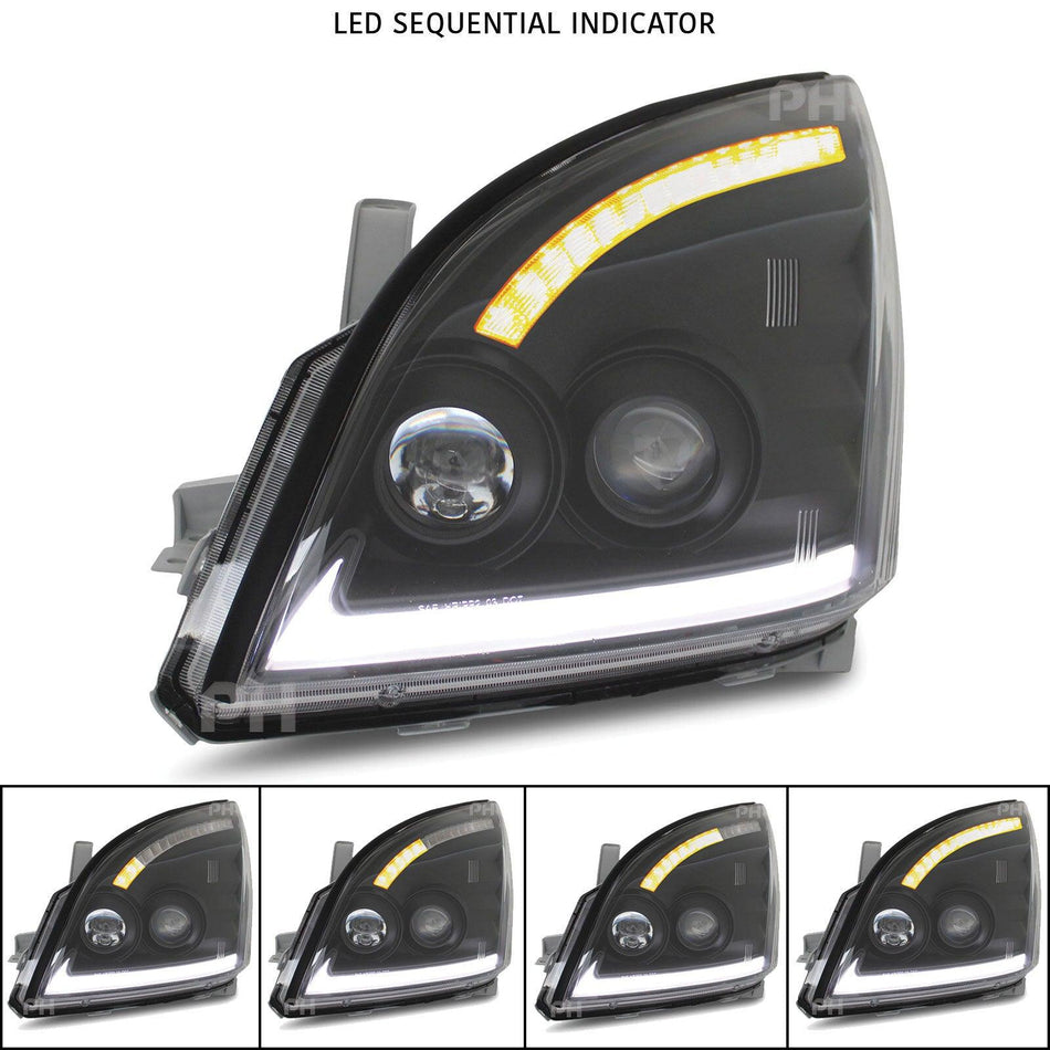 Panel House - Headlights Black Sequential DRL Style Fits Toyota Landcruiser Prado 120 Series - 4X4OC™ | 4x4 Offroad Centre