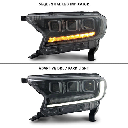 Panel House - Headlights PAIR Bugatti Style LED Sequential Indicator fits Ford Ranger PX MK2 MK3 Wildtrak Raptor 15 - 20 - 4X4OC™ | 4x4 Offroad Centre