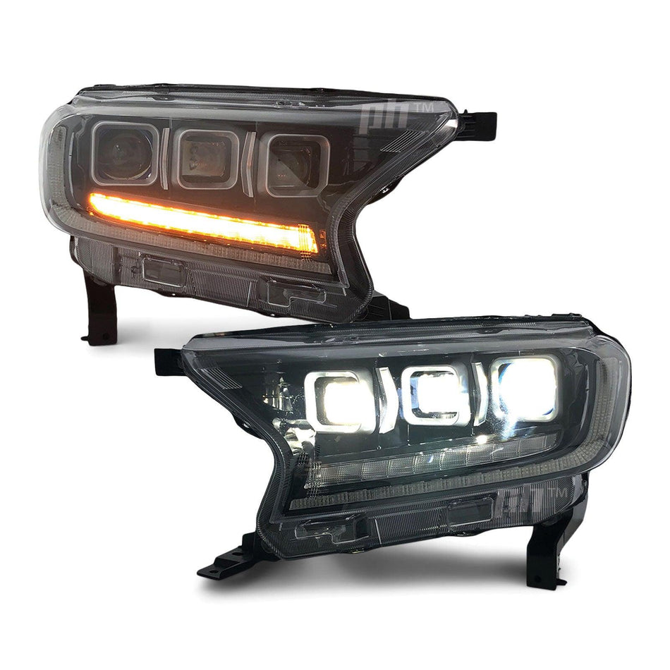 Panel House - Headlights PAIR Bugatti Style LED Sequential Indicator fits Ford Ranger PX MK2 MK3 Wildtrak Raptor 15 - 20 - 4X4OC™ | 4x4 Offroad Centre