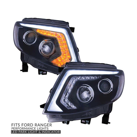 Panel House - Headlights PAIR DRL Style with LED Indicator fits Ford Ranger PX MK1 XL XLT WILDTRAK 11 - 15 - 4X4OC™ | 4x4 Offroad Centre