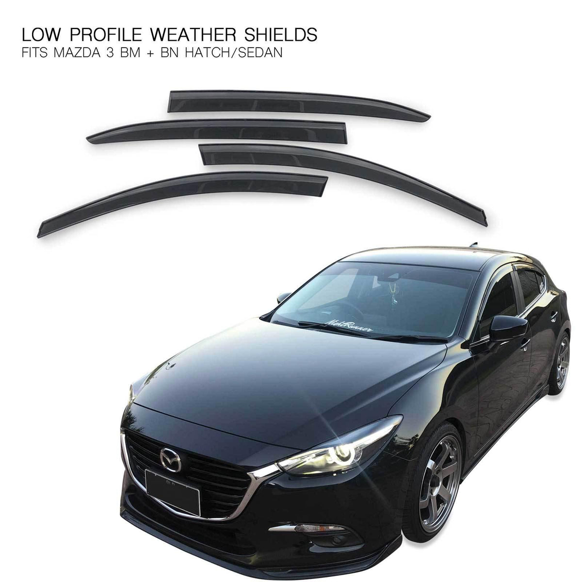 Panel House - Weather Shield Window Visors SET 4 Piece Fits Mazda 3 BM BN 14 - 19 Hatch Sedan - 4X4OC™ | 4x4 Offroad Centre