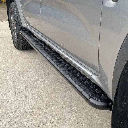 PHAT Bars - Ford Ranger (Next Gen) FLAT Rock Sliders / Side steps - P/C Ally Checkerplate Tread - 4X4OC™ | 4x4 Offroad Centre