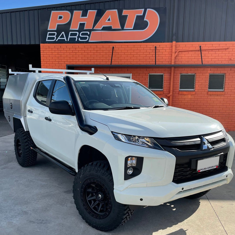 PHAT Bars - Mitsubishi Triton MR ANGLED Rock Sliders / Side Steps - P/C Ally Checkerplate Tread - 4X4OC™ | 4x4 Offroad Centre