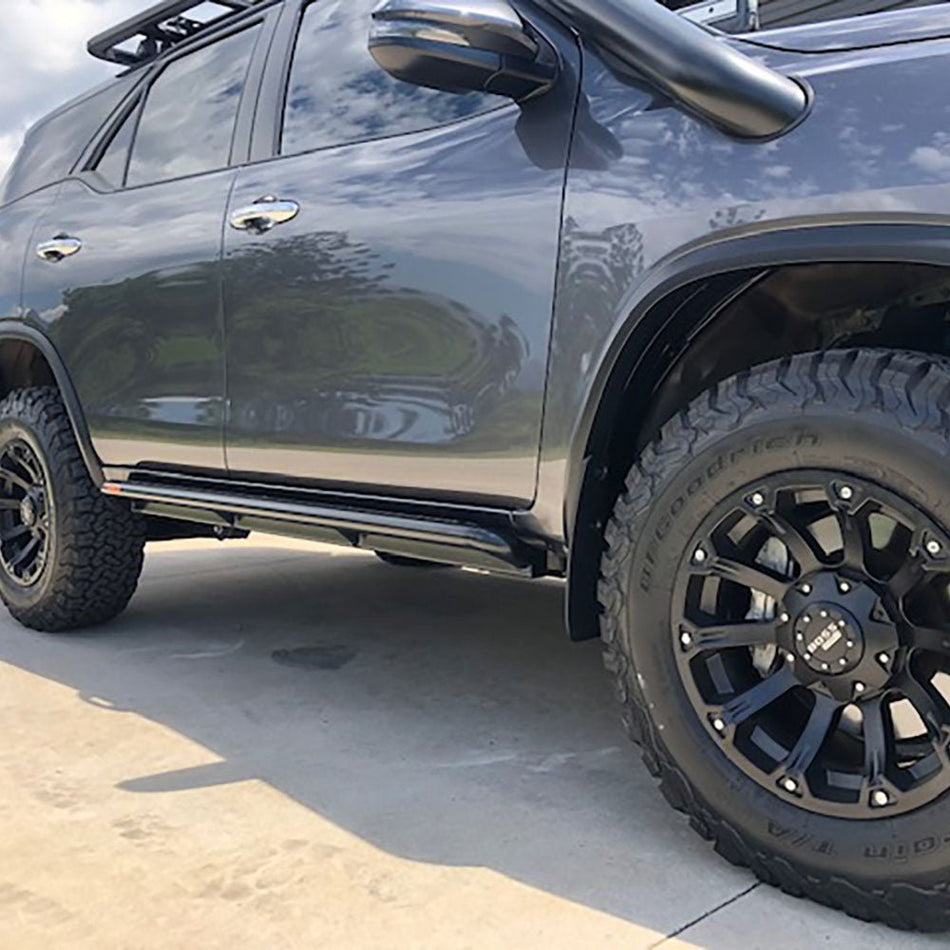 PHAT Bars - Toyota Fortuner ANGLED Rock Sliders / Side Steps - P/C Ally Checkerplate Tread - 4X4OC™ | 4x4 Offroad Centre