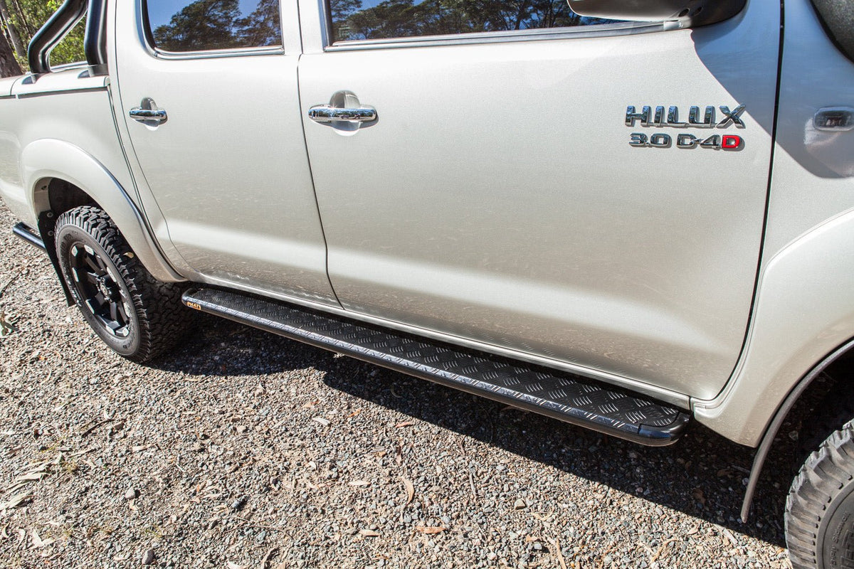 PHAT Bars - Toyota Hilux N70 FLAT Rock Sliders / Side Steps - P/C Ally Checkerplate Tread - 4X4OC™ | 4x4 Offroad Centre