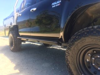 PHAT Bars - Toyota Hilux N80 ANGLED Rock Sliders / Side Steps - P/C Ally Checkerplate Tread - 4X4OC™ | 4x4 Offroad Centre