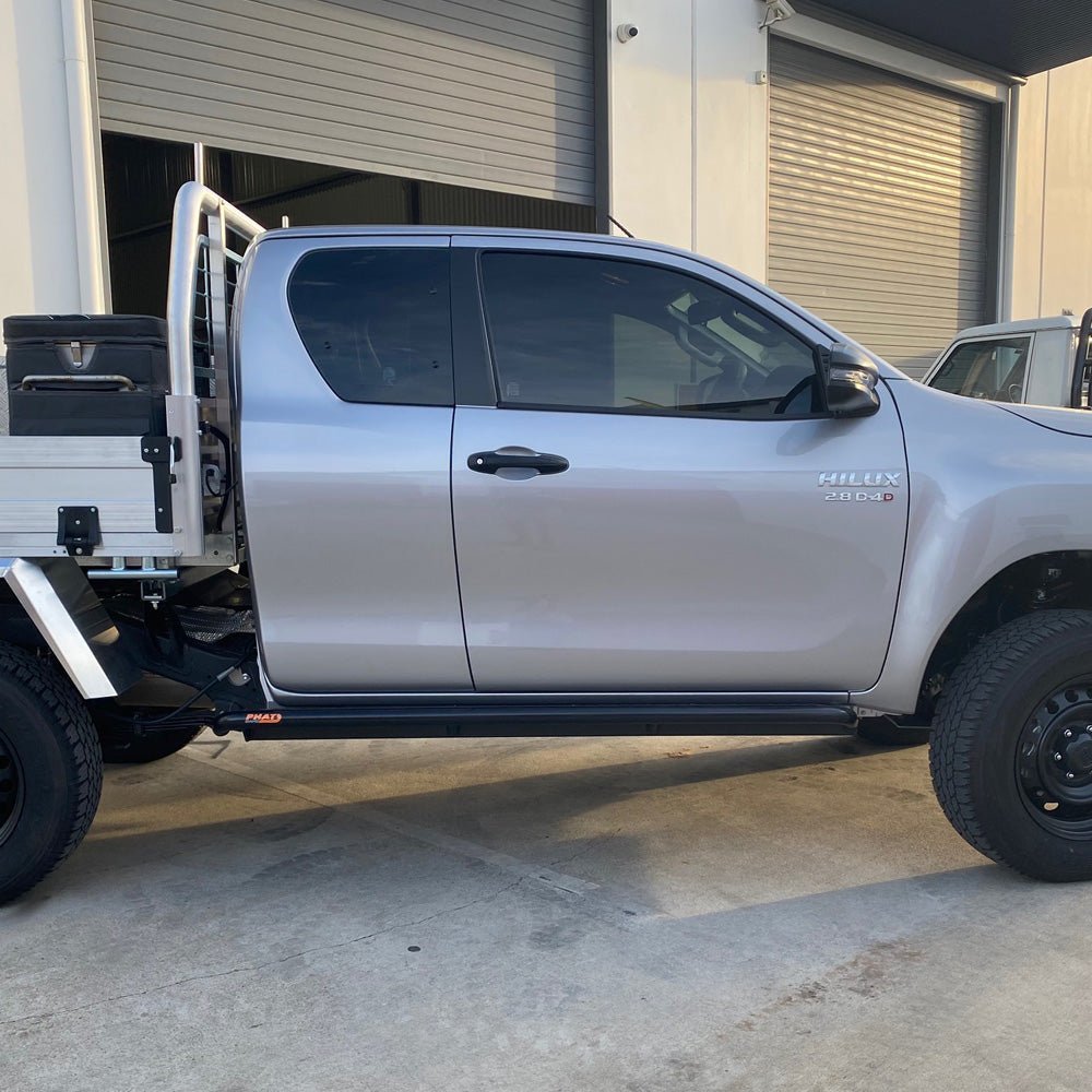 PHAT Bars - Toyota Hilux N80 ANGLED Rock Sliders / Side Steps - Powdercoated - 4X4OC™ | 4x4 Offroad Centre