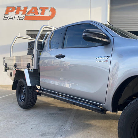 PHAT Bars - Toyota Hilux N80 ANGLED Rock Sliders / Side Steps - Powdercoated - 4X4OC™ | 4x4 Offroad Centre