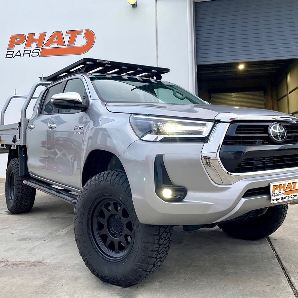 PHAT Bars - Toyota Hilux N80 FLAT Rock Sliders / Side Steps - P/C Ally Checkerplate Tread - 4X4OC™ | 4x4 Offroad Centre