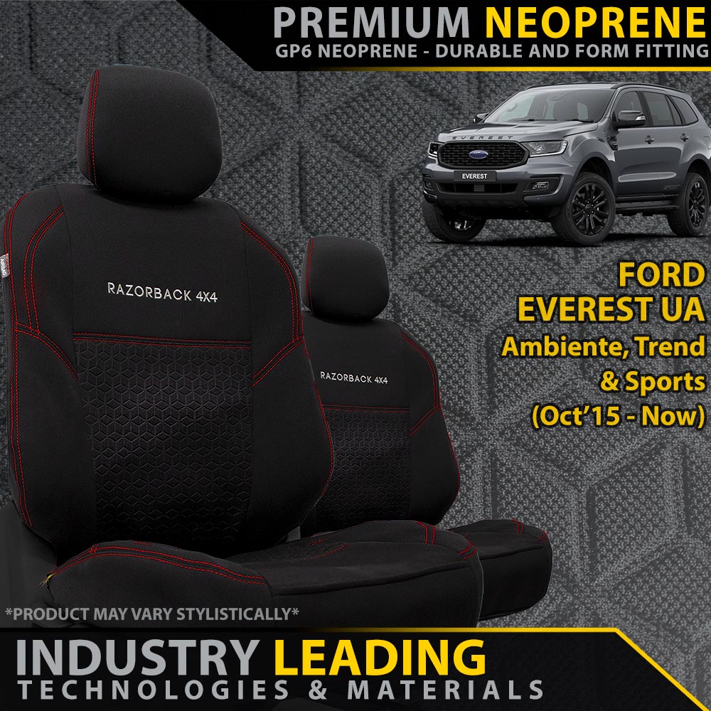 Razorback 4x4 - Ford Everest UA Premium Neoprene 2x Front Seat Covers (Made to Order) - 4X4OC™ | 4x4 Offroad Centre