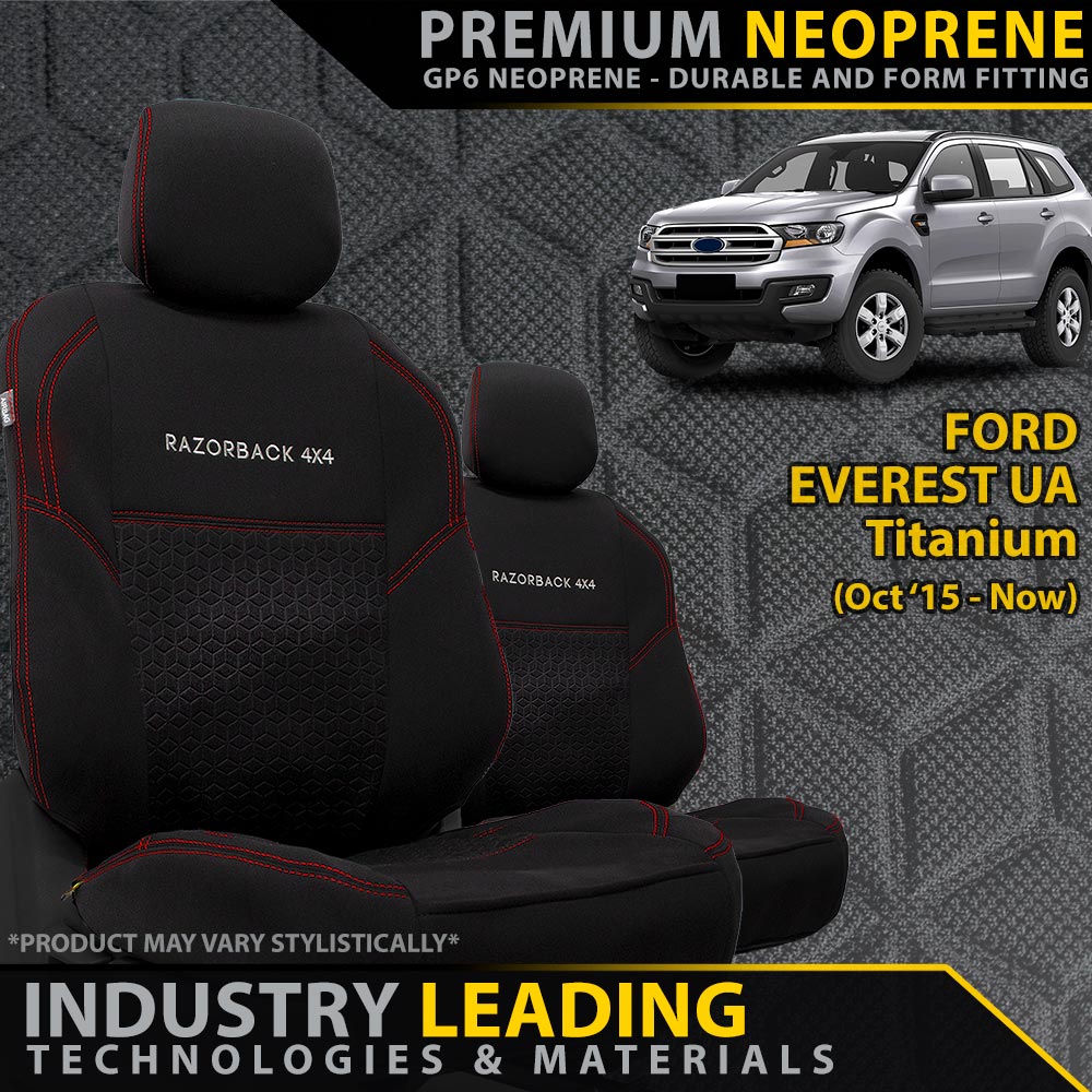 Razorback 4x4 - Ford Everest UA Titanium Premium Neoprene 2x Front Row Seat Covers (Made to Order) - 4X4OC™ | 4x4 Offroad Centre