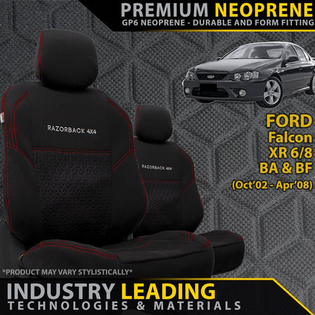 Razorback 4x4 - Ford Falcon XR6/8 BA & BF Premium Neoprene 2x Front Seat Covers (Made to Order) - 4X4OC™ | 4x4 Offroad Centre