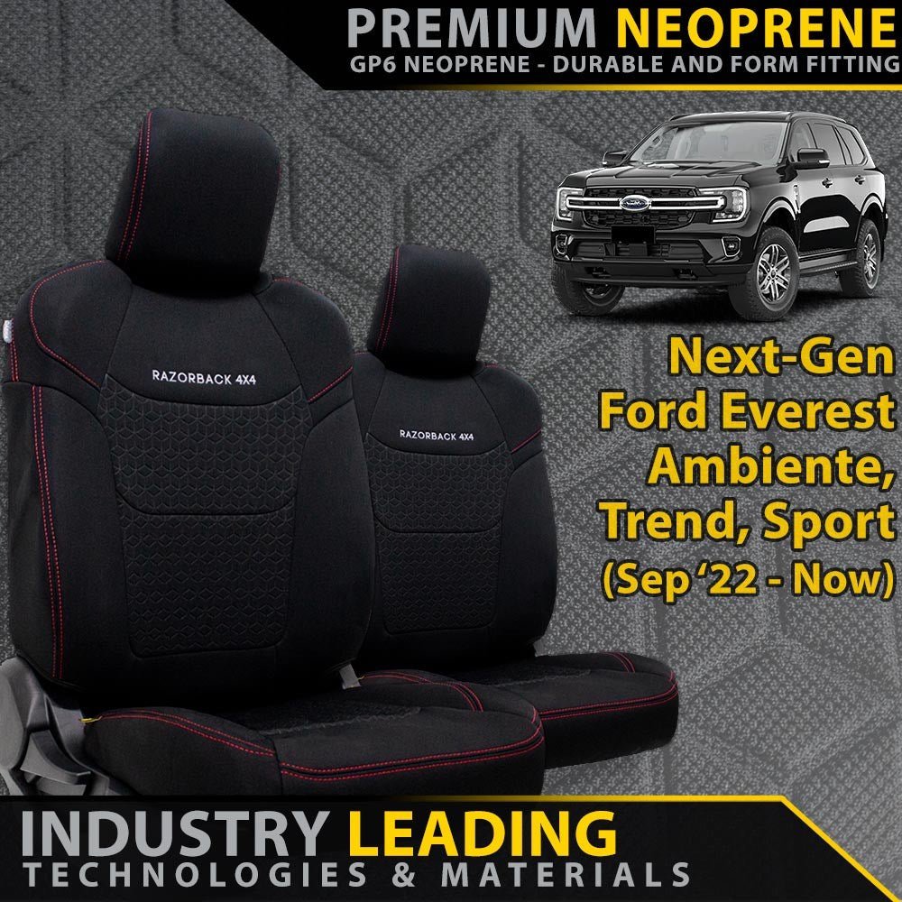 Razorback 4x4 - Ford Next - Gen Everest Premium Neoprene 2x Front Row Seat Covers (Made to Order) - 4X4OC™ | 4x4 Offroad Centre