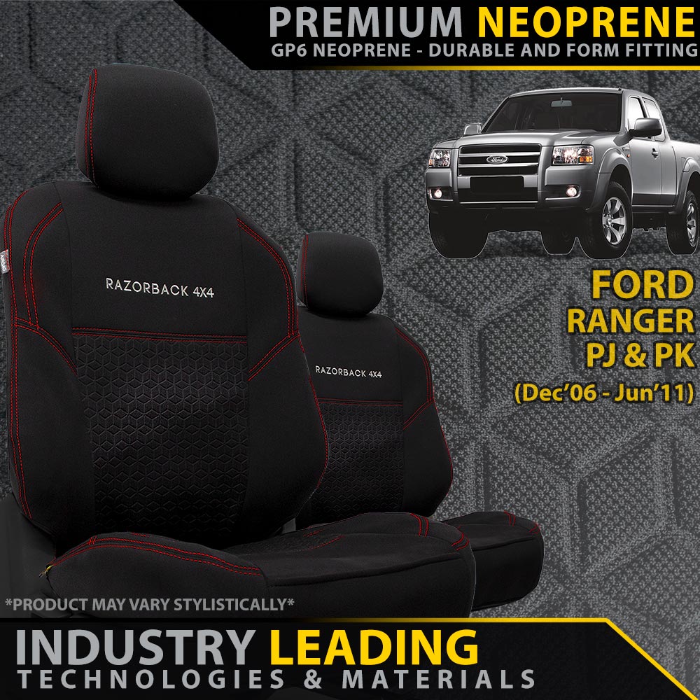 Razorback 4x4 - Ford Ranger PJ/PK Premium Neoprene 2x Front Seat Covers (Made to Order) - 4X4OC™ | 4x4 Offroad Centre