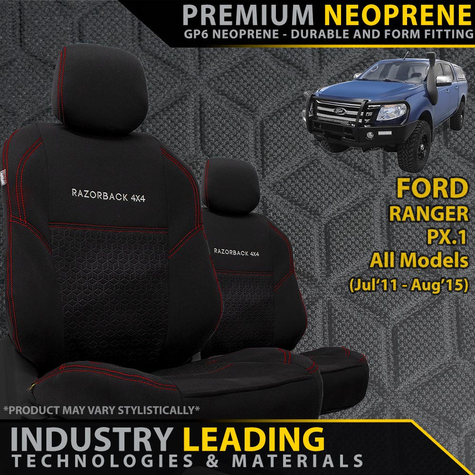 Razorback 4x4 - Ford Ranger PX I Premium Neoprene 2x Front Seat Covers (Made to Order) - 4X4OC™ | 4x4 Offroad Centre