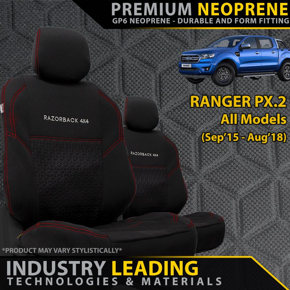 Razorback 4x4 - Ford Ranger PX II Premium Neoprene 2x Front Row Seat Covers (Available) - 4X4OC™ | 4x4 Offroad Centre