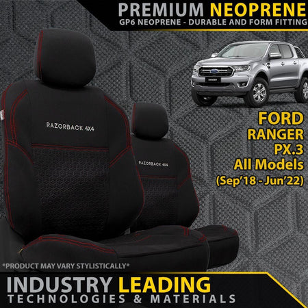 Razorback 4x4 - Ford Ranger PX III Premium Neoprene 2x Front Seat Covers (Available) - 4X4OC™ | 4x4 Offroad Centre