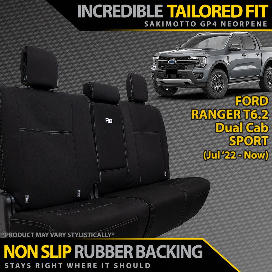 Razorback 4x4 - Ford Ranger T6.2 Sport Neoprene Rear Row Seat Covers (In Stock) - 4X4OC™ | 4x4 Offroad Centre