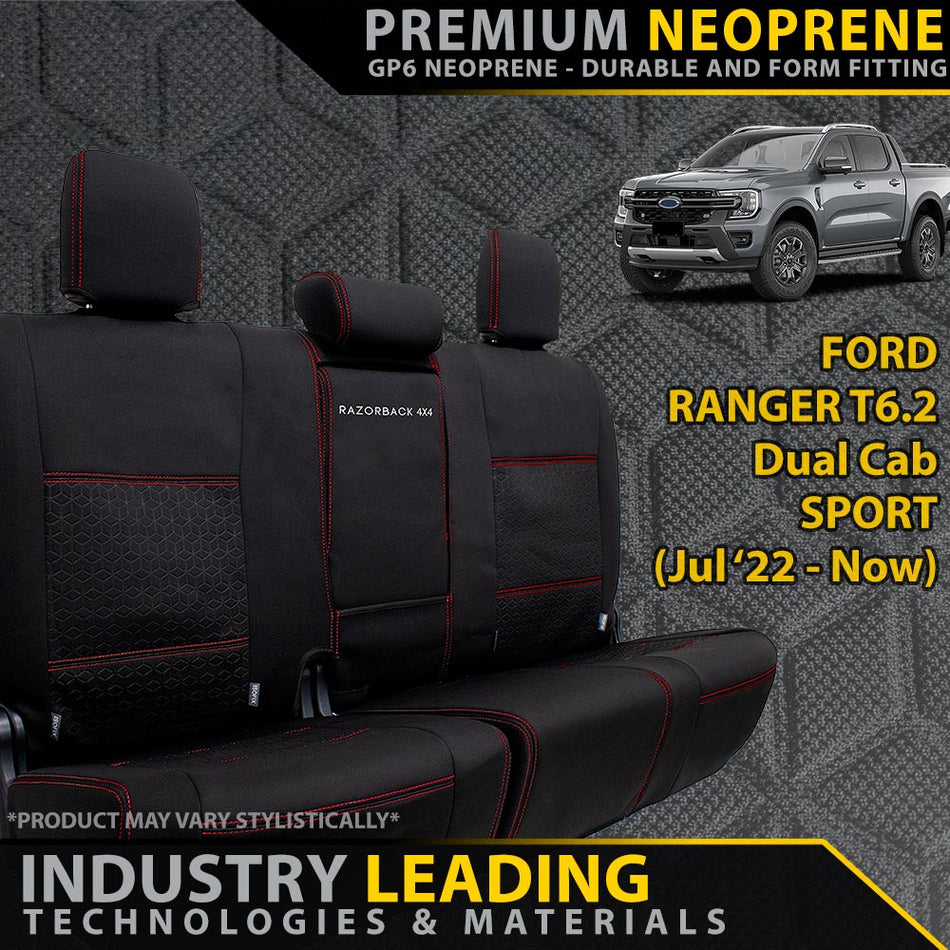 Razorback 4x4 - Ford Ranger T6.2 Sport Premium Neoprene Rear Row Seat Covers (Made to Order) - 4X4OC™ | 4x4 Offroad Centre