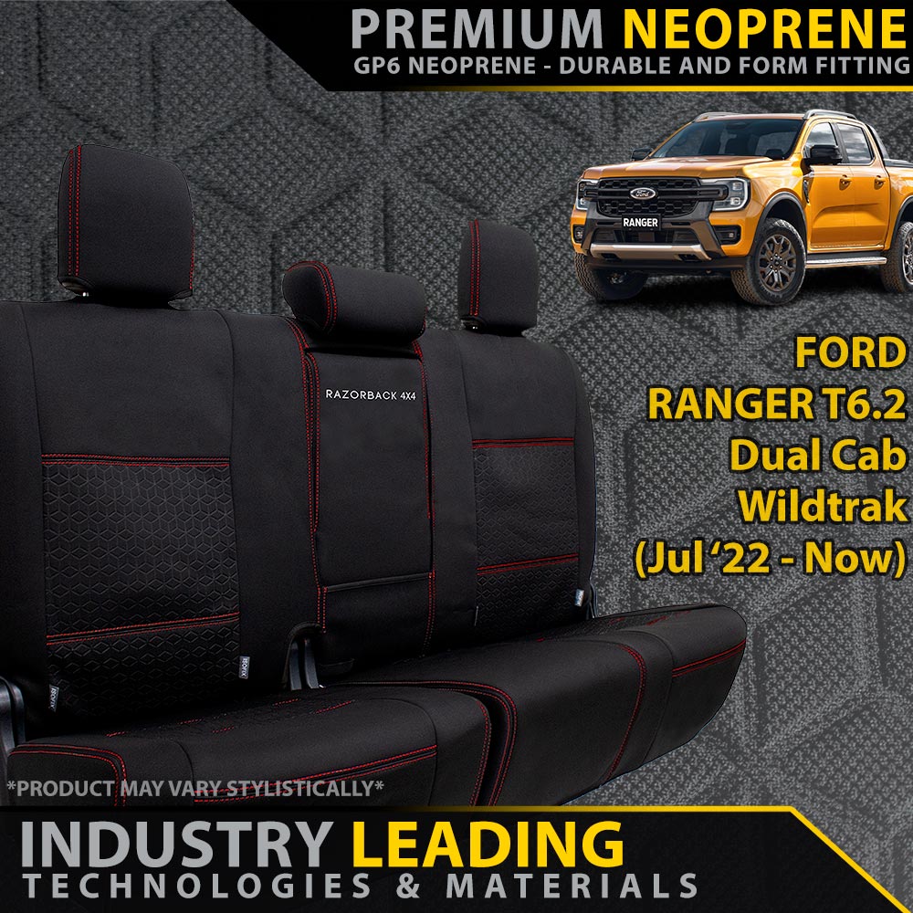 Razorback 4x4 - Ford Ranger T6.2 Wildtrak Premium Neoprene Rear Row Seat Covers (Made to Order) - 4X4OC™ | 4x4 Offroad Centre