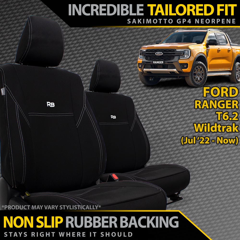 Razorback 4x4 - Ford Ranger T6.2 Wildtrak, Wildtrak X & Platinum Neoprene 2x Front Row Seat Covers (Made to Order) - 4X4OC™ | 4x4 Offroad Centre